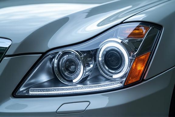 The same headlight, now crystal clear after restoration